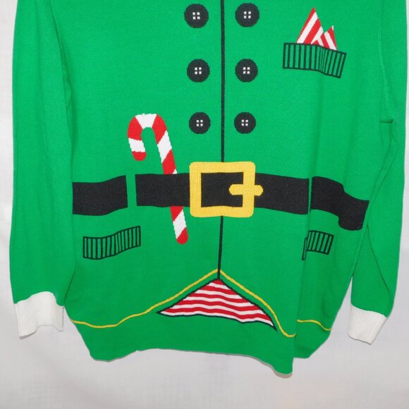 Green Elf Ugly Christmas Holiday Sweater Dress Up Mens XL Acrylic - Picture 3 of 9